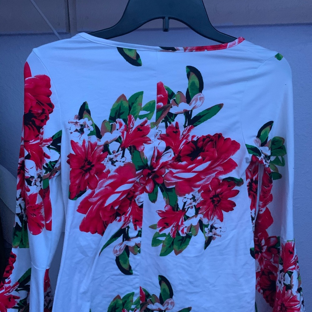 White, Flared Flower Long Sleeve
